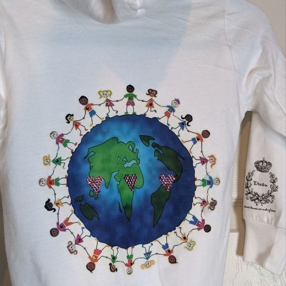 DREAM "Love & Harmony" Hand-painted Front/back White Hoodie Zip-up EUC Kids' 2 - Picture 7 of 10